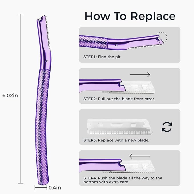 ZOMCHI Eyebrow Razor, Face Razors for Women&Men, Eyebrow Trimmer Shaper with Precision Cover, Facial Shaver with 6 Blades (Purple)