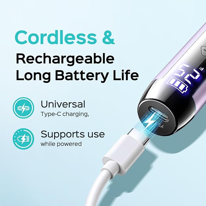 COSLUS Electric Cordless Nail Drill: Professional Nail File with LED Screen & 25 Speeds for Acrylic Gel Dip Powder Removal, Beginner-Friendly for Home DIY & Salon, Portable for Travel, C51, Purple