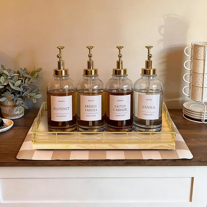 Large Bathroom Vanity Tray – 13" x 8" Oak Decorative Wooden Tray for Bathroom Countertop & Vanity Organizer, Wood Tray for Perfume Skincare Accessories Storage Vanity Dresser Decor Gold & Natural Oak