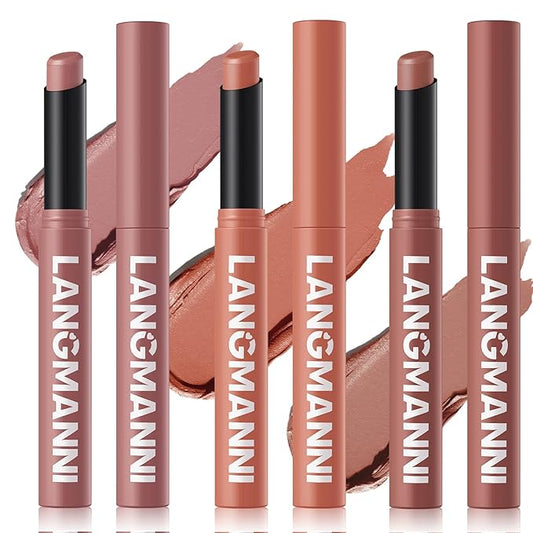 Jolilab 3Pcs Velvet Matte Lipstick Nude Matte Soft Dark Color Stick High Pigmented Long-Lasting Waterproof Lip Stick Lip Balm Beauty Cosmetics Gift for Women（04#+05#+06#