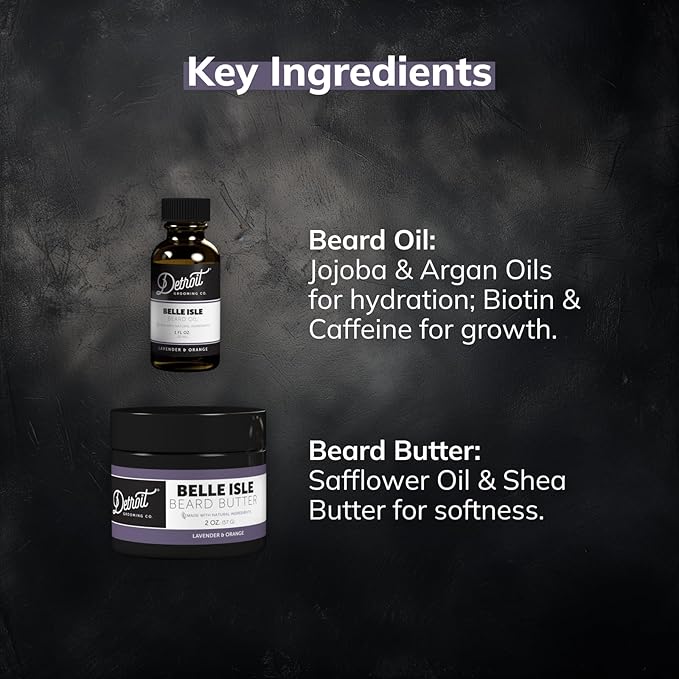 Detroit Grooming Co. Beard Oil & Beard Butter Bundle | Belle Isle (Lavender & Orange) | Lavender & Orange Scent | Beard Hydration Set with Vitamin E & Sunflower Oil
