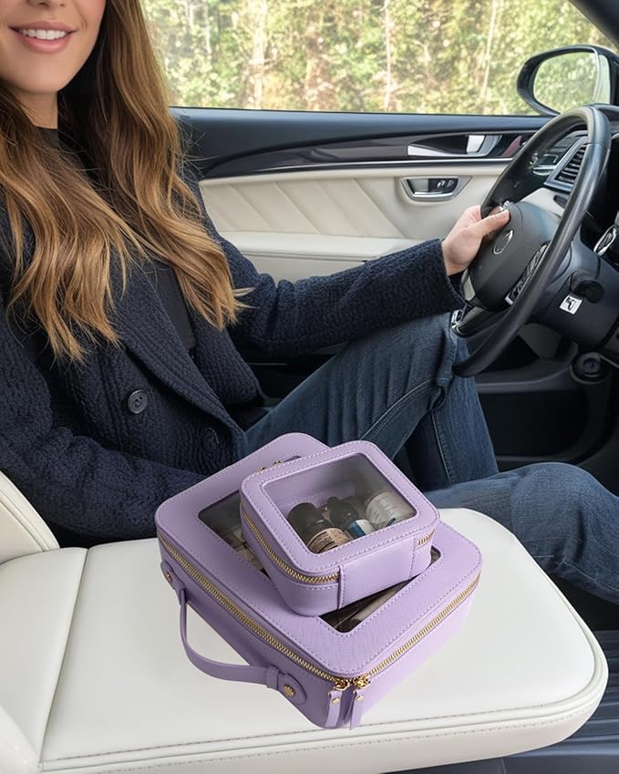 Travel Clear Makeup Bag Set, TSA Approved Cosmetic Bag Case with Zipper Portable Makeup Pouch Toiletry Bag Traveling Cosmetic Organizer Storage Bag Car Organizer Car Essentials