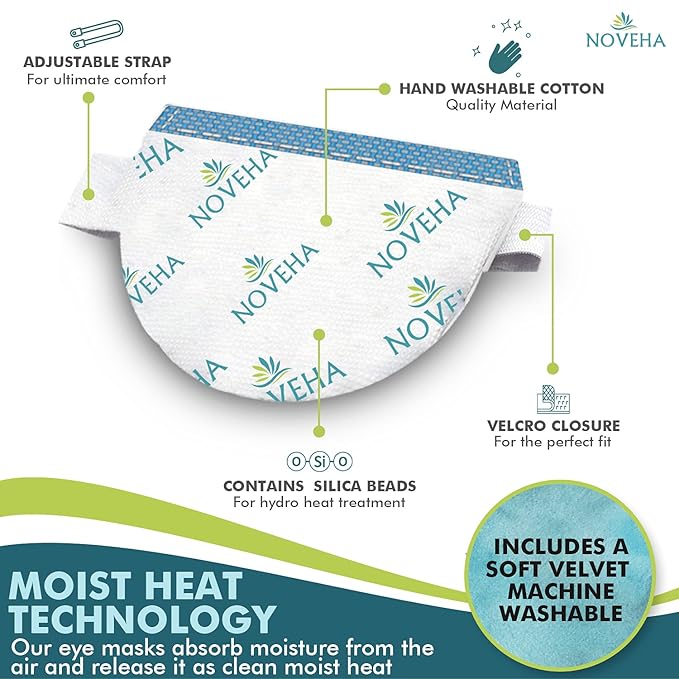 NOVEHA Express Warm Compress Individual Eye Mask | Moist Hot Technology for Sensitive Dry Eyes - Relieves Stye & Pink Eye - Reusable Heat Water Treatment for Irritated Eyes and Eyelid Lumps