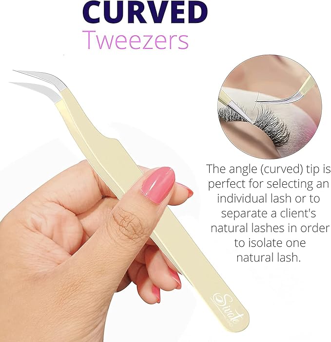 SIVOTE Lash Tweezers for Eyelash Extensions, Hand Calibrated Straight & Curved Tip, Pack of 2, Vanilla