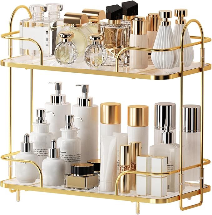 2 Tier Corner Bathroom Counter Organizer, Cosmetic Skincare Organizer, Bathroom Countertop Perfume Tray Vanity Organizer, Kitchen Spice Corner Storage Shelf | Bathroom Countertop, Perfume Tray, Vanity Organizer, Kitchen Spice