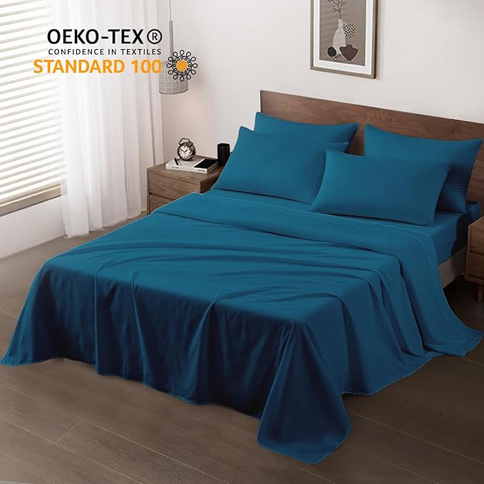 Maple&Stone Twin Flat Sheet 6 Pack,Premium Soft & Breathable,Brushed Microfiber Fabric,Anti-Shrinkage & Non-Fading,Bulk Flat Sheets Only Twin Size (Teal)