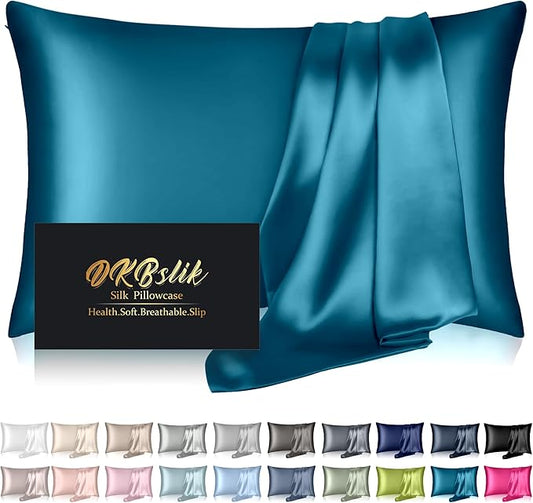Mulberry Silk Pillow Cases Standard Size, Silk Pillowcase for Hair and Skin, Anti Acne Cooling Beauty Sleep Both Sides Natural Silk Satin Pillow Covers with Hidden Zipper, Gifts for Women Men, Teal