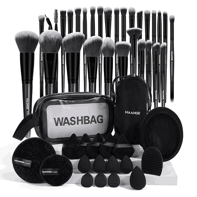 MAANGE Makeup Brushes 49 Pcs Makeup Kit, Multi-functional Makeup Tool Set with Makeup Brush Foundation Brush Make up Brushes Set (Black, 49 Piece Set)