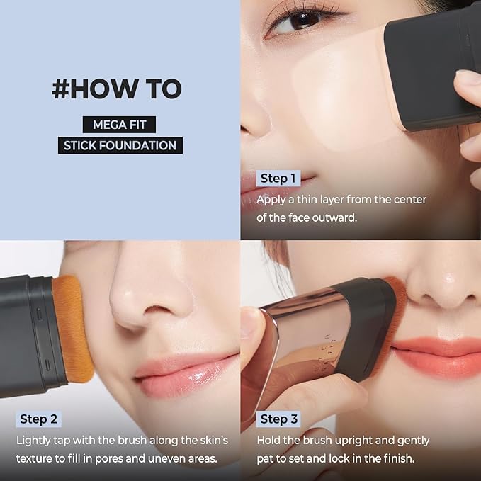 CHOSUNGAH BEAUTY Mega Fit Master Glow Stick Foundation with Brush, 120H Long Lasting Radiant Coverage, All-in-One Stick for Easy Application, K-Beauty, Shade 23, 0.56oz (02 Sand Beige)