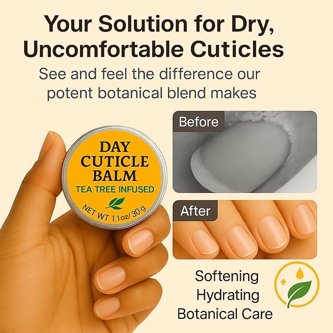 Tea Tree Oil Nail & Cuticle Balm - Cuticle Cream & Butter for Dry, Damaged Cuticles - Cuticle Healing Treatment, Moisturizer & Softener, 1.1 OZ, 1 Pack