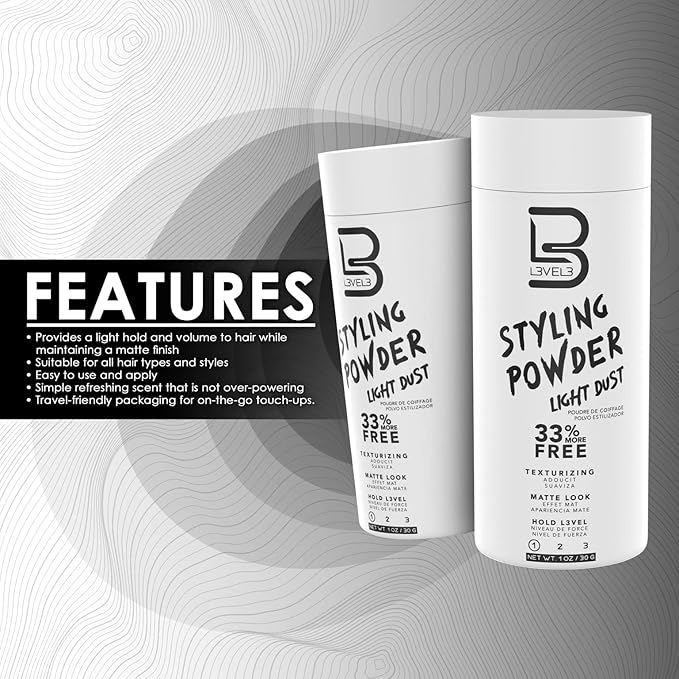 L3 Level 3 Light Hold Styling Powder - Natural Matte Hairstyle - Texturizing and Volumizing (30 Grams)