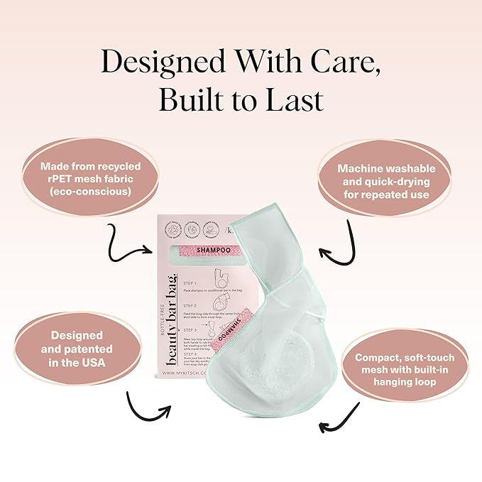 Kitsch Bar Soap Saver Bag – Patented Mesh Bag Soap Holder for Shampoo and Conditioner Bars - Extends Use & Prevents Soggy Mess - Recycled Mesh Beauty Pouch, Eco-Friendly – Mint