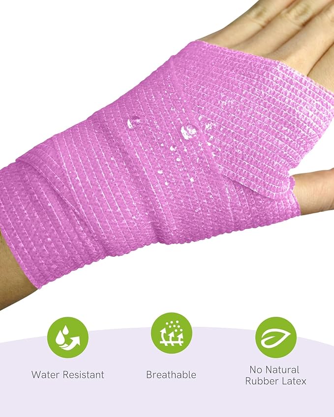FriCARE Self Adhesive Bandage Wrap, Medical Tape in First Aid Kit, Cohesive Bandages for Wounds Sport Vet, 2 Inches X 5 Yards 6 Rolls, Fluorescent Purple