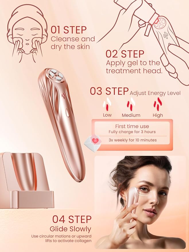 RF Radio Frequency Facial Device, 1MHz RF Machine for Anti-Aging & Face Lifting, Wireless Skin Tightening for Wrinkles & Jawline, 3 Modes for Home Use with Gel