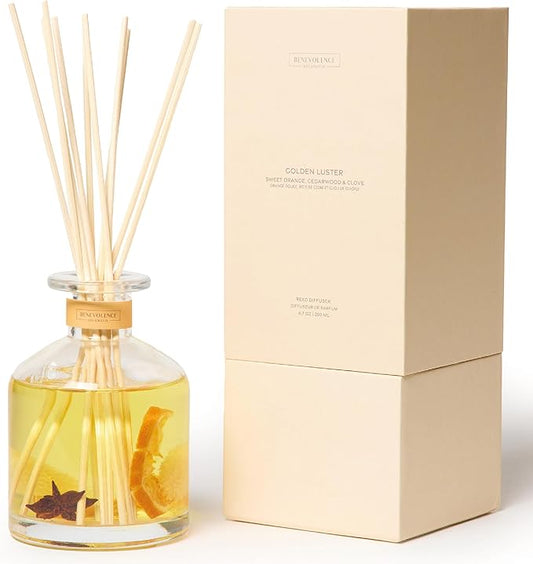 Benevolence LA Reed Diffuser, Orange, Cedarwood & Clove Scent Diffuser for Home with Oil Diffuser Sticks | Sun Kissed Collection Diffusers for Home