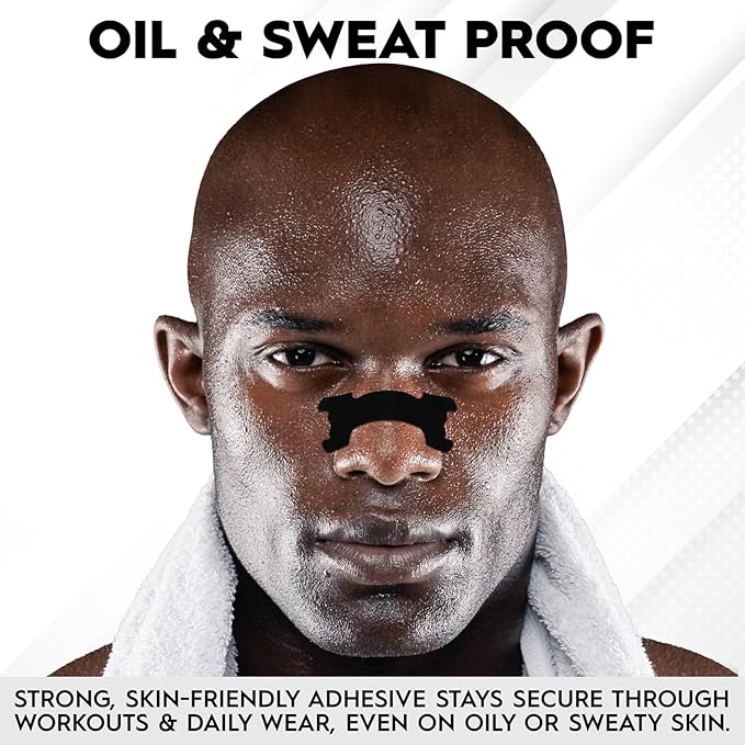 Nose Strips for Breathing (90 Count) – Performance Extra Strength, Oil & Sweat Proof Adhesive – Athletic Nasal Strips for Snoring & Sleep – Wide Body, Universal Fit, Black