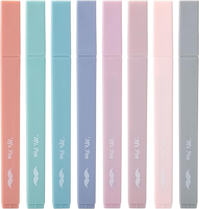 Mr. Pen- Aesthetic Cute Highlighters, 8 pcs, Chisel Tip, Earthy Colors, Assorted Colors,No Bleed Bible Pastel Highlighter Set