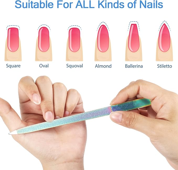 Mudder 3 Pcs Diamond Nail File Set for Women Men Stainless Steel Metal Sapphire Double Side Fingernail Toenail Buffer Filers Rainbow Emery Boards for Salon Home Travel Manicure Pedicure Nail Care Tool