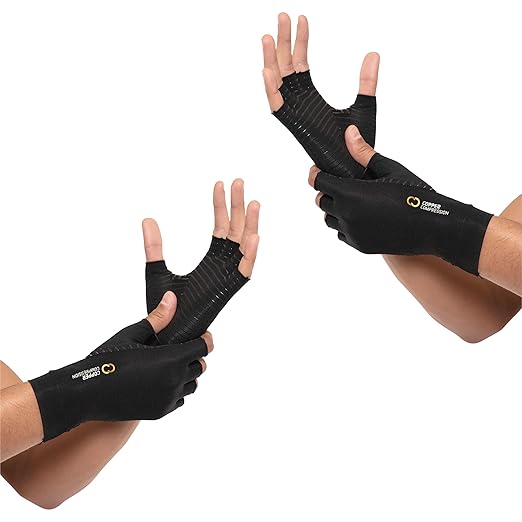 Copper Compression Arthritis Gloves | Fingerless Arthritis Carpal Tunnel Pain Relief Gloves For Men & Women | Hand Support Wrist Brace For Rheumatoid, Tendonitis, Swelling, Crocheting 2 Pairs Black XL