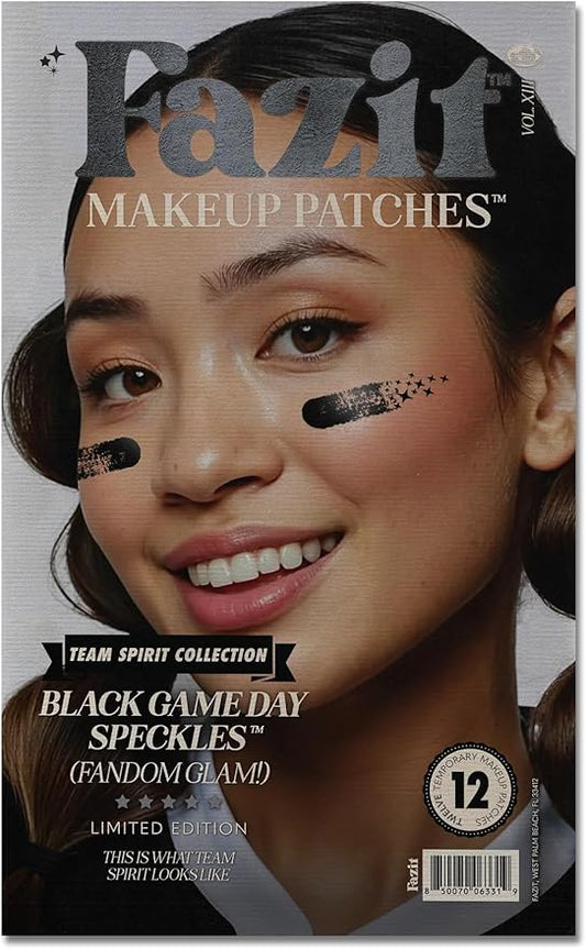 Fazit Makeup Patches - Black Game Day Speckles - Glow Up Game Day Makeup for Women - Sports Face Paint Cosmetic Glitter for Face - Cute Fan Accessories