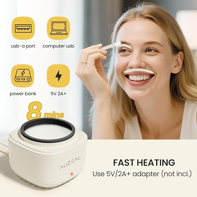 Mini Face Waxing Kit for Women, Facial Waxing Kit for Hair Removal, Eyebrow & Lip Wax Kit with 100g Beads, 50 Applicators, USB Fast Heat, Smart Constant Temp, Portable Size for Home & Travel