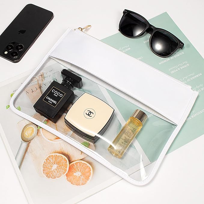 LETGO Clear Makeup Bag Pouch for Travel with Zipper,Clear Cosmetic Bag for Women Waterproof Snacks Bag Stadium Purse Toiletry Bag Bogg Bag Accessories (0-White)