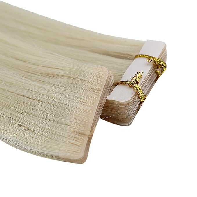 Full Shine Injected Tape in Hair Extensions Human Hair 5Pcs Color 1000 Blonde Intact Hair Extensions Tape in 20Inch Virgin Tapes in Extensions 12.5Gram Seamless Skin Weft Human Hair Straight