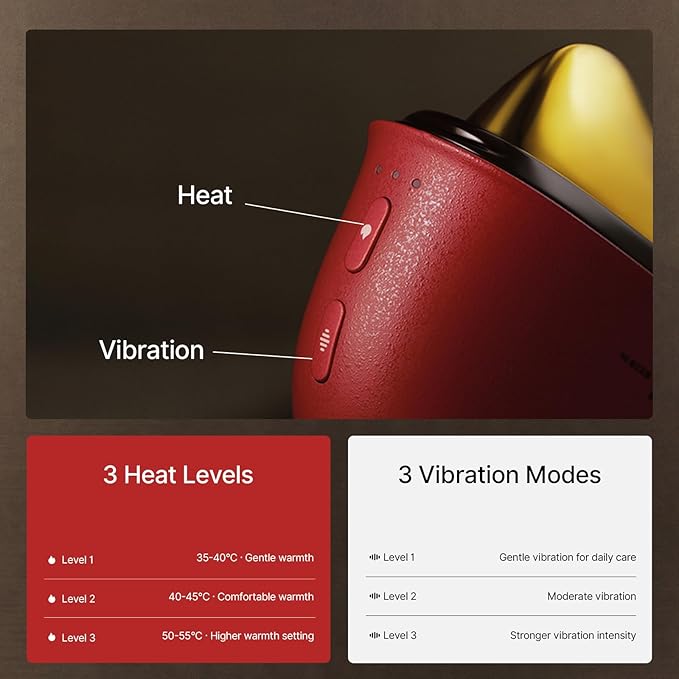 Electric Gua Sha Facial Care Set – Heated Brass Face & Neck Massager with Red Light Therapy & Soothing Vibration, Includes 2 × 10ml Massage Oils for Face & Body Care