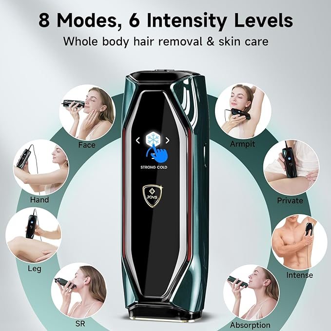 JOVS Laser Hair Removal, 37°F Painless Hair Removal Device with Sapphire Ice-Cooling, 3 in 1 Hair Removal & Skin Rejuvenation for Women and Men, 8 Modes Skin Care for Whole Body, Touch Screen