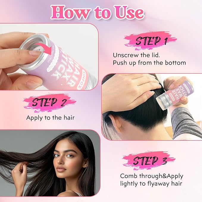 Hair Wax Stick, Slick Back Hair Brush, Wax Stick for Flyaways, Rat Tail Comb Edge Brush Styling Tool Set Accessories for Women Girls(Black)