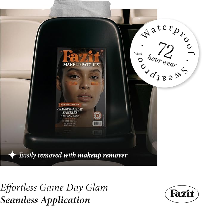 Fazit Makeup Patches - Orange Game Day Speckles - Glow Up Make-Up Patches - Cute Glitter Makeup Accessories for Women - Cosmetic Glitter for Face