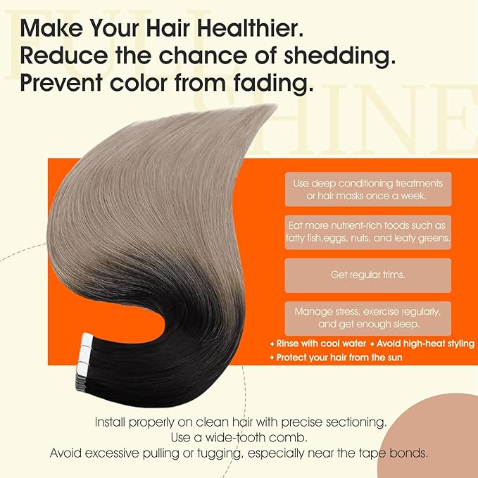 Full Shine Blonde Tape in Hair Extensions Balayage Seamless Tape in Human Hair Extensions 20Inch Color 1B/18 Black To Blonde Remy Natural Hair Extension Remy Hair 50G 20Pcs for Women Soft Add Length