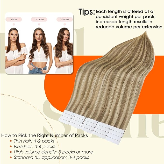Full Shine Highlight Blonde Tape in Hair Extensions Color 16P22 Tape in Extensions Human Hair 18Inch Double Sided Extension Invisible Skin Weft 100G 40Pcs Soft Straight for Women