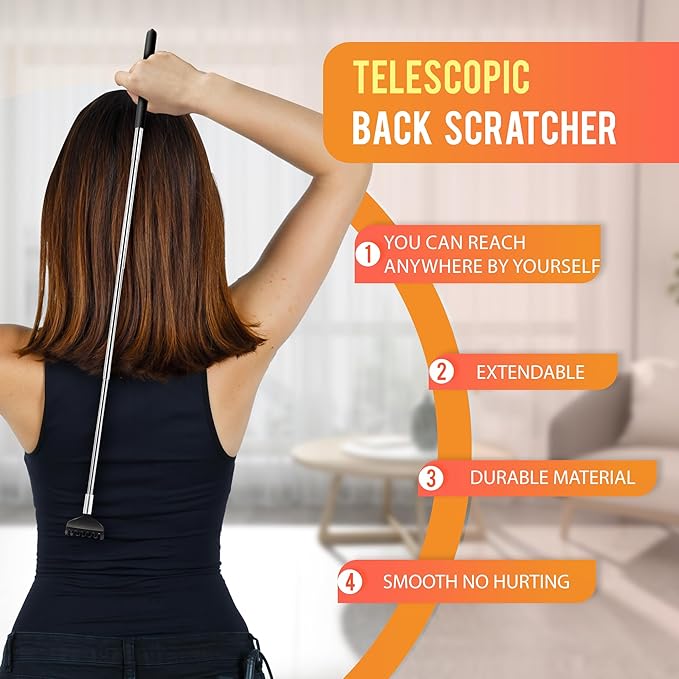 USAGA 20 Fingers Head Massager Scalp Massager Head Scratcher Extendable Back Scratcher, Stocking Stuffers Gift for Scalp Body Relaxing (Black)