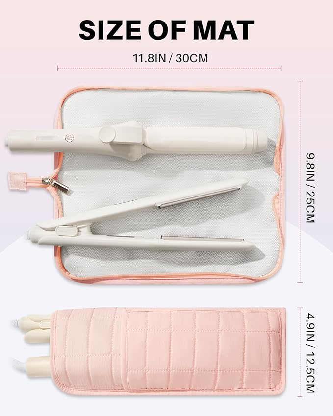 Hot Tools Travel Case with Heat Resistant Mat Pouch, Large Hair Tool Organizer Bag for Curling Iron Flat Iron Hair Dryer Hot Air Brush, Water Resistant Makeup Bag Gift for Women, Pink