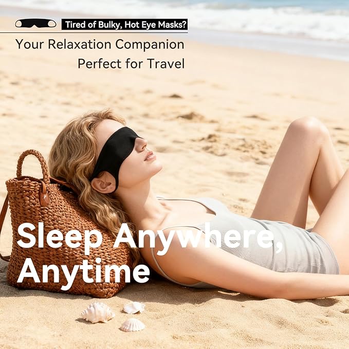 Ultra-Thin Sleep Mask for Travel & Outdoor, 0.3mm & 5g, Breathable Total Blackout Eye Mask, 99.7% Sun Blockout with Portable Leather-Feel Pouch for Beach, Camping, Flights & Office Nap