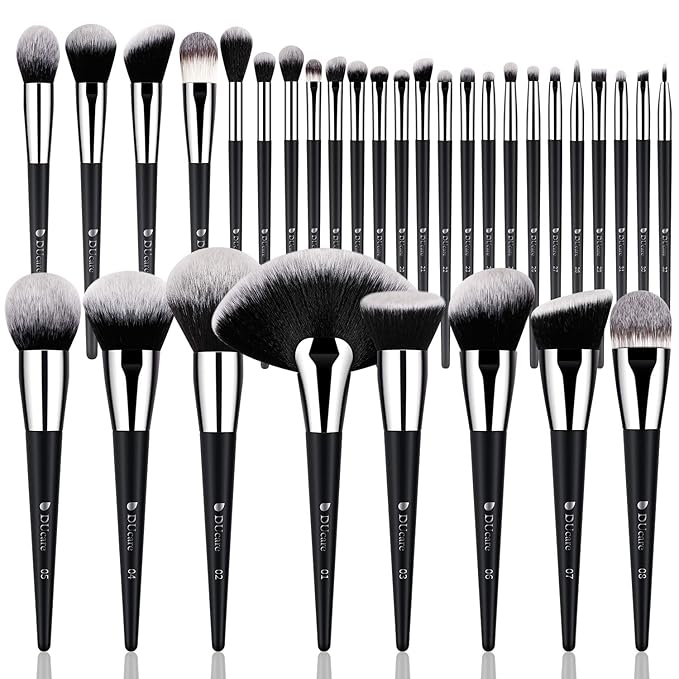 DUcare 32Pcs Makeup Brush Set, Black Kabuki Foundation Blending Brushes, Professional Face Eye Makeup Kit with Fan Concealer Contour Eyeshadow Brushes for Liquid Cream Powder