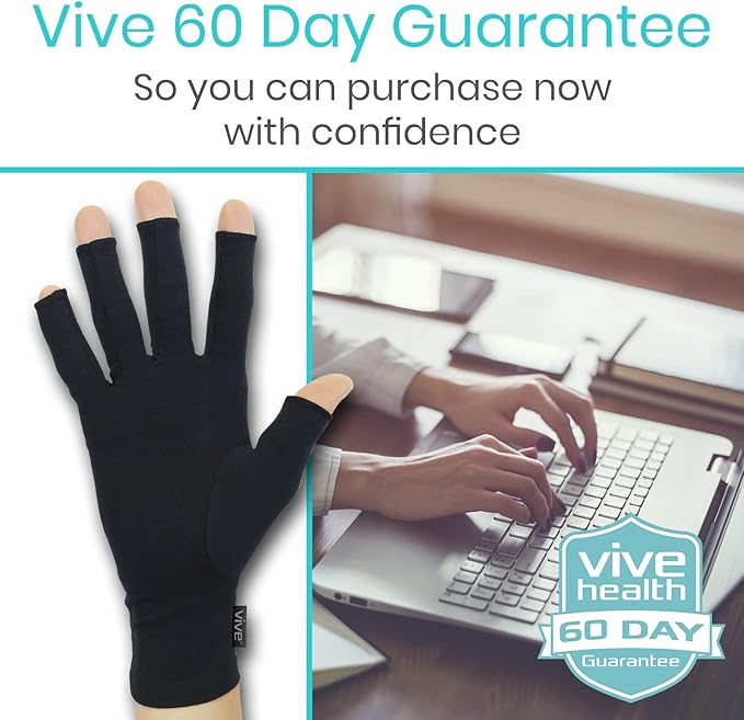 Vive Rheumatoid Arthritis Gloves - Men and Women Fingerless Compression Wrap for Hand Pain and Osteoarthritis - Black Hand Wrap for Arthritic Joint Symptom Relief - Open Finger Fit