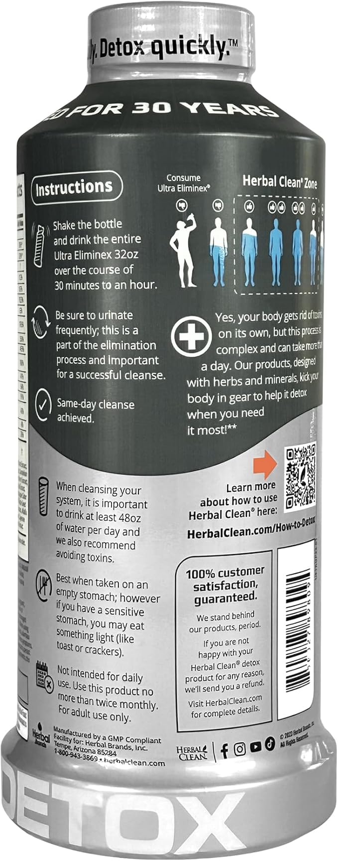 Herbal Clean Same Day Ultra Eliminex Detox Cleanse Drink* (32 fl oz) - Straw-Mango Flavor Full Body Cleanse Detox Drink with Milk Thistle Seed* for high Toxin*, Vitamin B12 for Men & Women