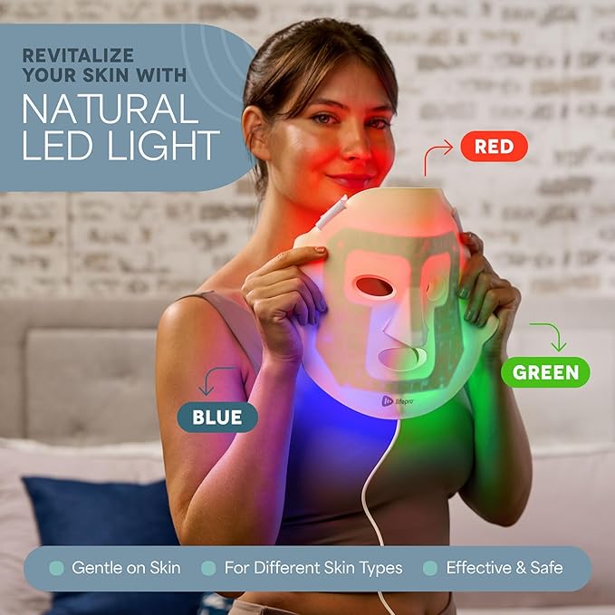 Lifepro Red Light Therapy Mask –Revitaglow Infrared Red Light Therapy for Face and Neck - LED Mask with 3 to 4 Modes – 2000mAh Battery & Auto-Timer - for Daily Skin Wellness and Comfort