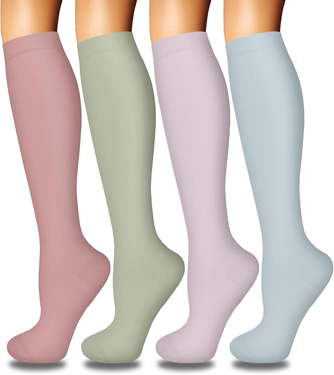 Iseasoo 4 Pairs Compression Socks for Women Circulation-Best Support for Nurses,Running,Athletic,Travel