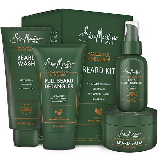 SheaMoisture Beard Kit for Men – Beard Wash, Conditioning Beard Oil, Full Beard Detangler + Beard Balm with Shea Butter & Maracuja Oil, Gifts for Men (4 Piece Set)