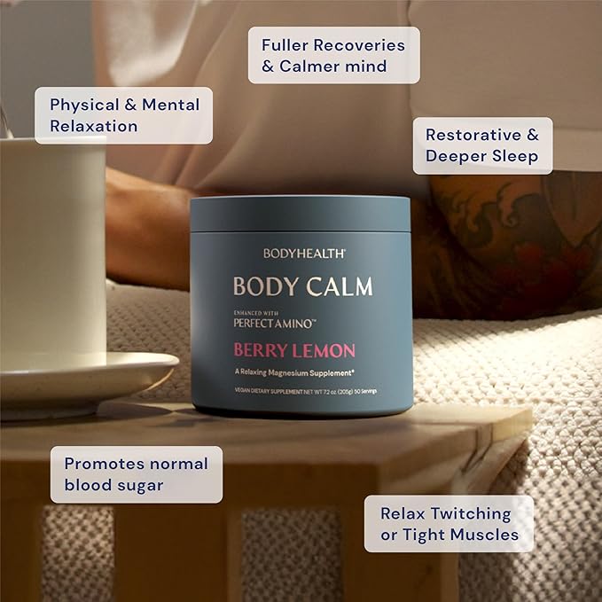 BodyHealth Body Calm Enhanced with PerfectAmino, High Absorption Magnesium Supplement for Men and Women, Magnesium Powder for Sleep, Berry Lemon (40 Servings)