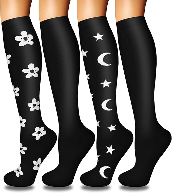 Iseasoo 4 Pairs Compression Socks for Women Circulation-Best Support for Nurses,Running,Athletic,Travel