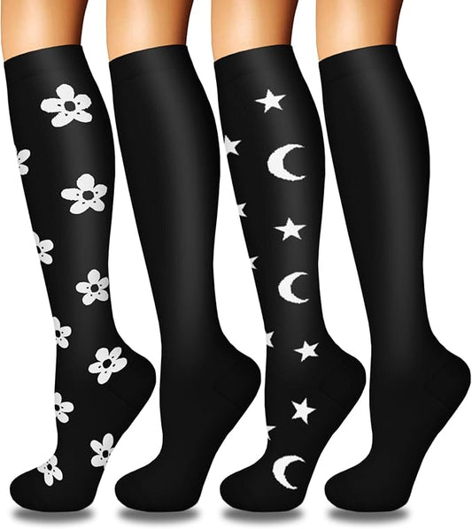 Iseasoo 4 Pairs Compression Socks for Women Circulation-Best Support for Nurses,Running,Athletic,Travel