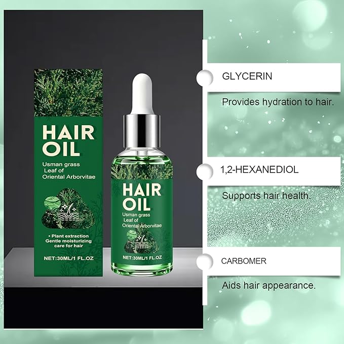 NovaCharm Nature Hair Oil with Usma Grass Extract, Lightweight Herbal Hair Essential Oil for Dry & Damaged Hair, Moisturizing Scalp & Hair Care Serum, 30ML / 1 Fl Oz