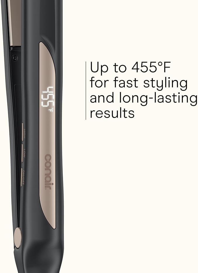 Infiniti PRO CONAIR Tourmaline Ceramic 1-Inch XL Flat Iron Digital Hair Straightener, 1-Inch XL Flat Iron to Straighten or Curl, 5 Heat Settings, for All Hair Types and Textures, Dark Gray