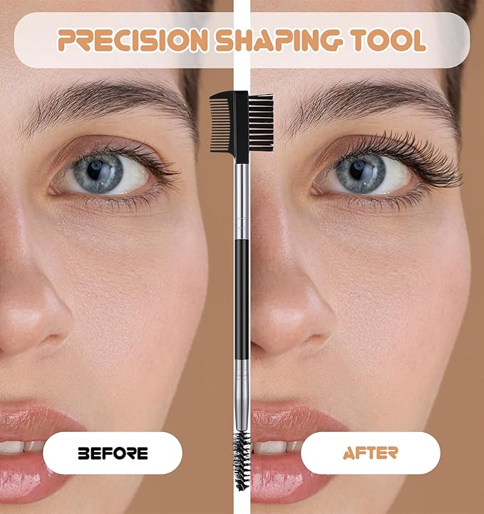 8Pcs Eyebrow Comb for Women, Eyebrow Brushes & Makeup Brush Set, 3 Head Design for Eyebrows & Lashes, Professional Grooming Tools (Black)