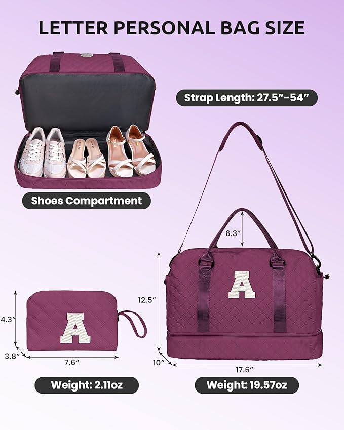 Granddaughter Gift from Grandmom, Kids Birthday Gift-Girl Travel Bags with Shoe Compartment, Weekender Bag, Monogram Overnight Bag for Women, Letter Travel Bag with Makeup Bag (Letter N)
