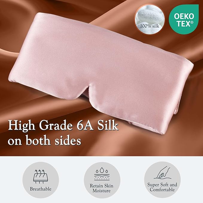 Silk Sleeping Mask Large Wrap-Around Blindfold with Adjustable Velcro Soft Blackout Eye Mask Women (Pink)